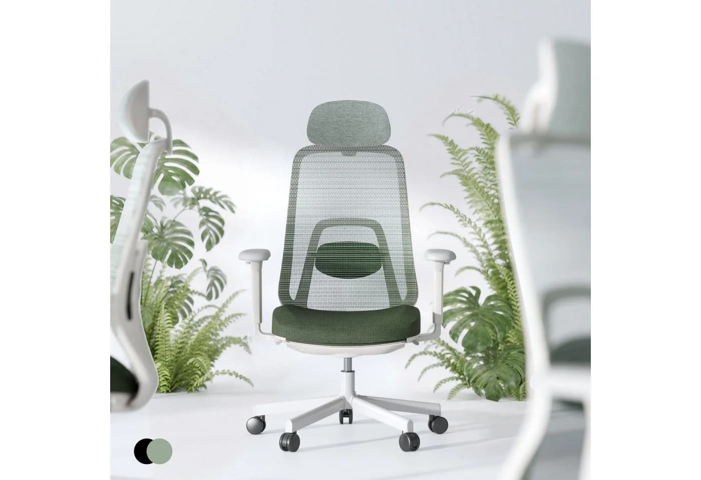 FLEXISPOT Ergonomischer Bürostuhl Grün mit Fußstütze und 10D-Lordosenstütze - Bild 2