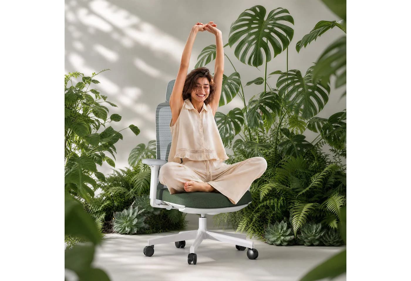 FLEXISPOT Ergonomischer Bürostuhl Grün mit Fußstütze und 10D-Lordosenstütze - Bild 4