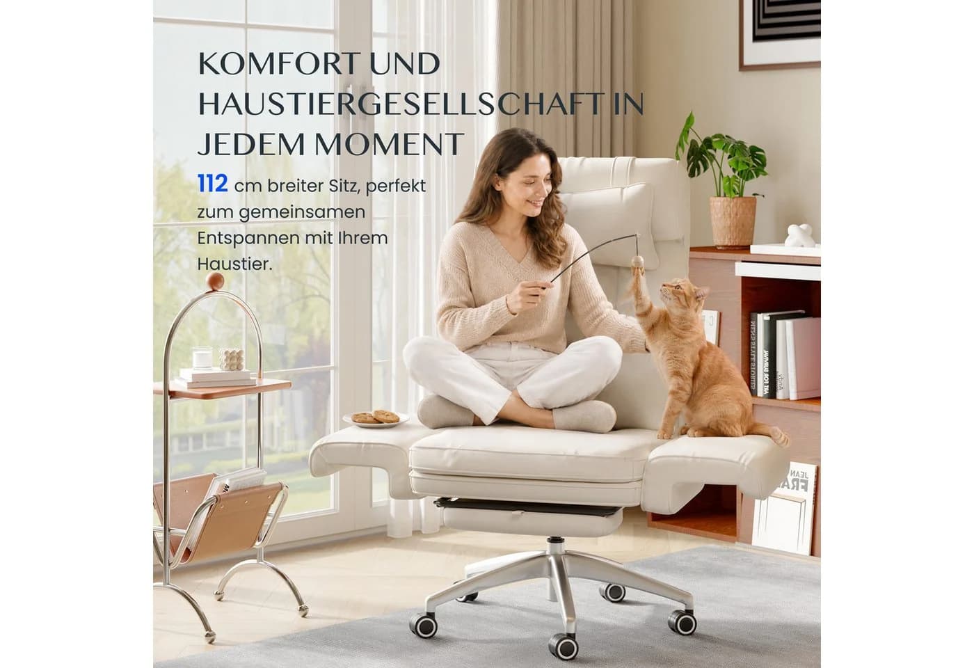 FLEXISPOT Bürostuhl mit klappbaren Armlehnen und kratzfestem Katzenkrallenleder - Bild 4