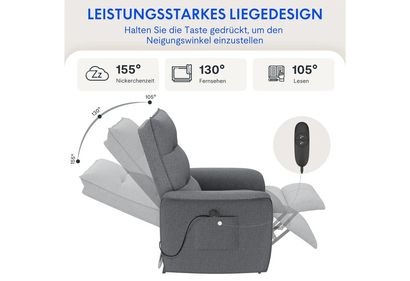 FLEXISPOT Elektrischer Sessel Grau Ergonomischer Fernsehsessel mit Verstellung
