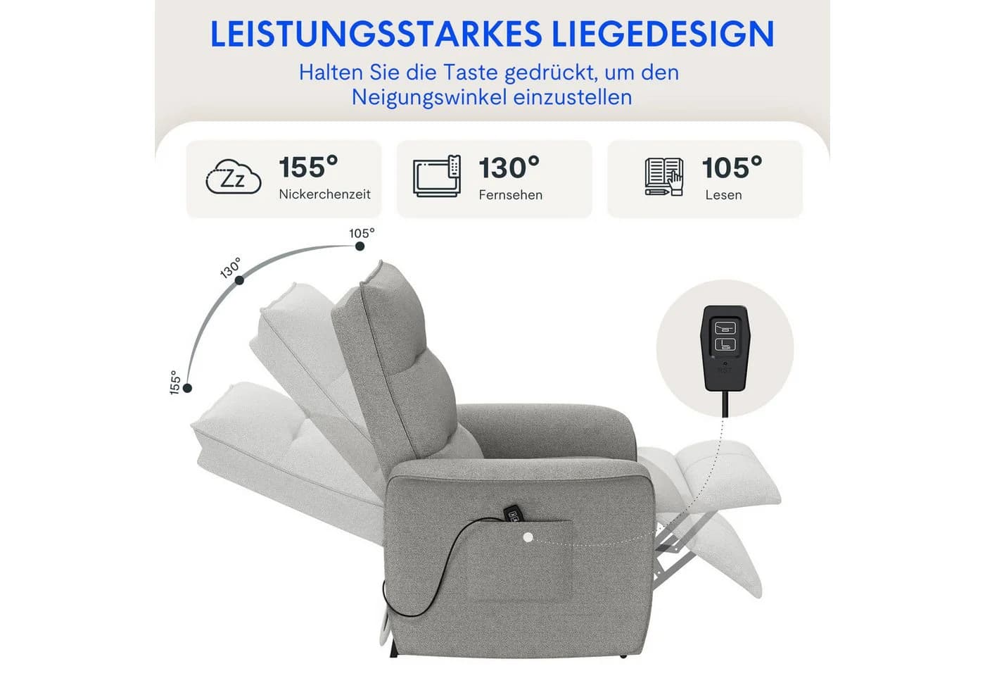 FLEXISPOT Elektrischer Sessel Grau Ergonomischer Fernsehsessel