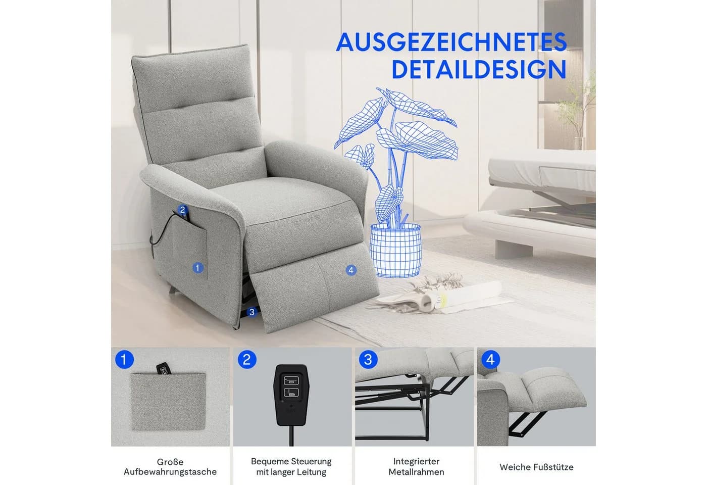 FLEXISPOT Elektrischer Sessel Grau Ergonomischer Fernsehsessel - Bild 3