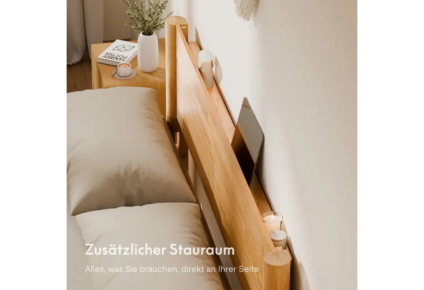FLEXISPOT Hako G2 Futonbett Massivholz Gummibaumholz Beige JAPANDI - Bild 3