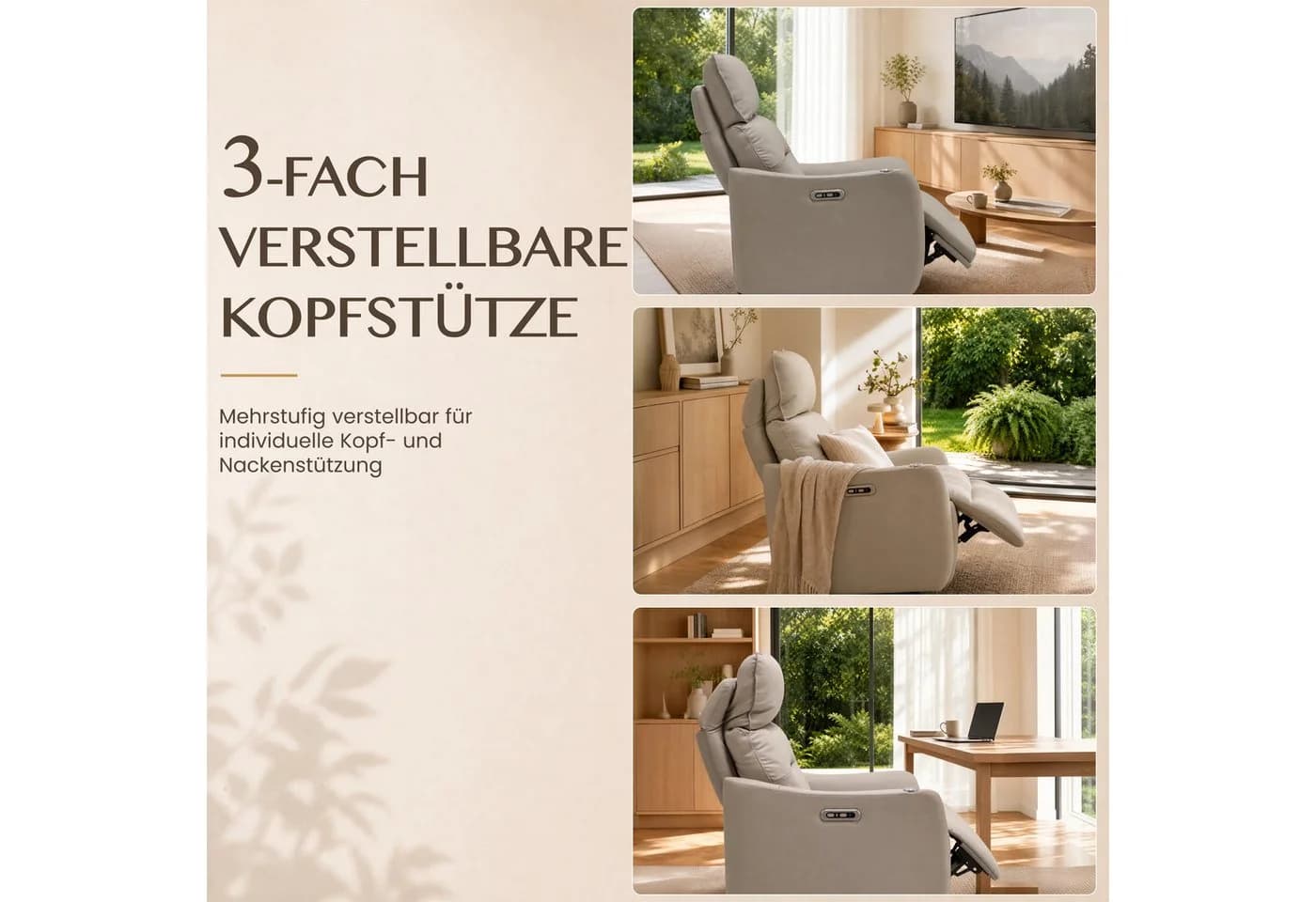 FLEXISPOT Relaxsessel Echtleder Grau 180° Liegefunktion & Schwenktisch - Bild 4
