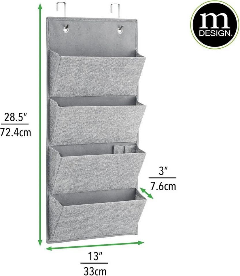 mDesign Hängeorganizer Tür 4 Fächer Grau Jute-Muster - Bild 3