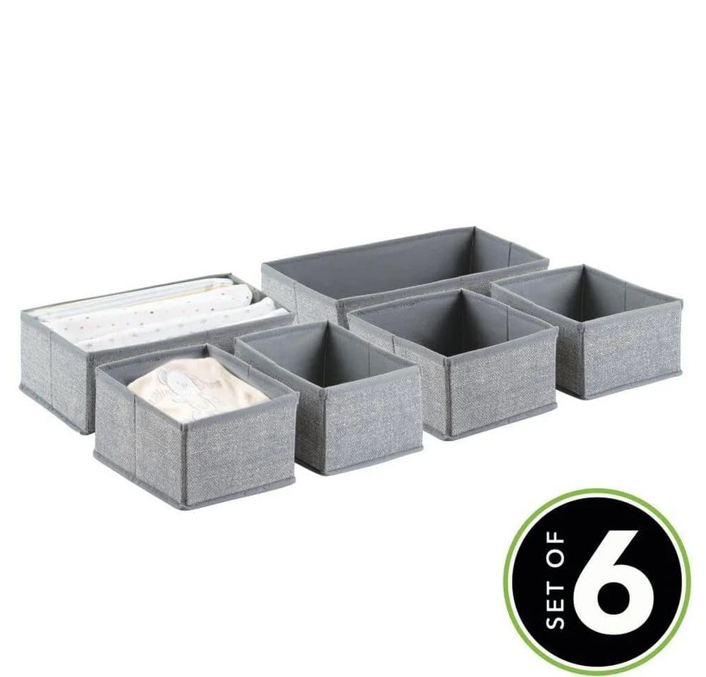 mDesign Aufbewahrungsbox 6er Set Grau Kunstfaser Organizer