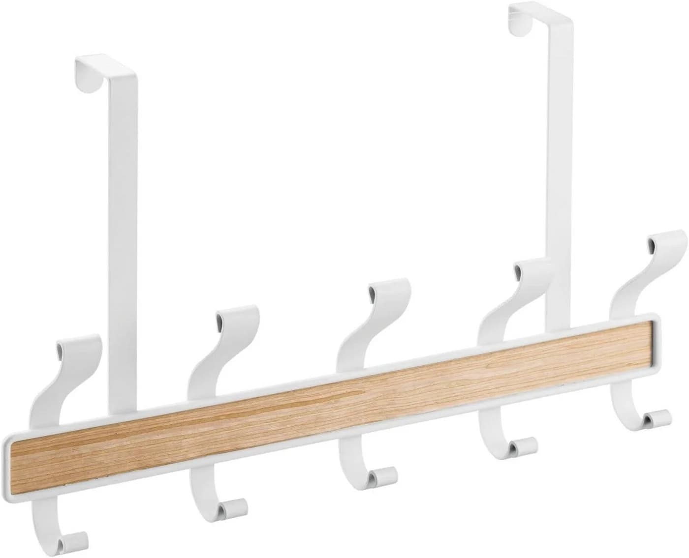 mDesign Hakenleiste Türgarderobe 10 Haken Weiß Metall Holzdekor - Bild 2