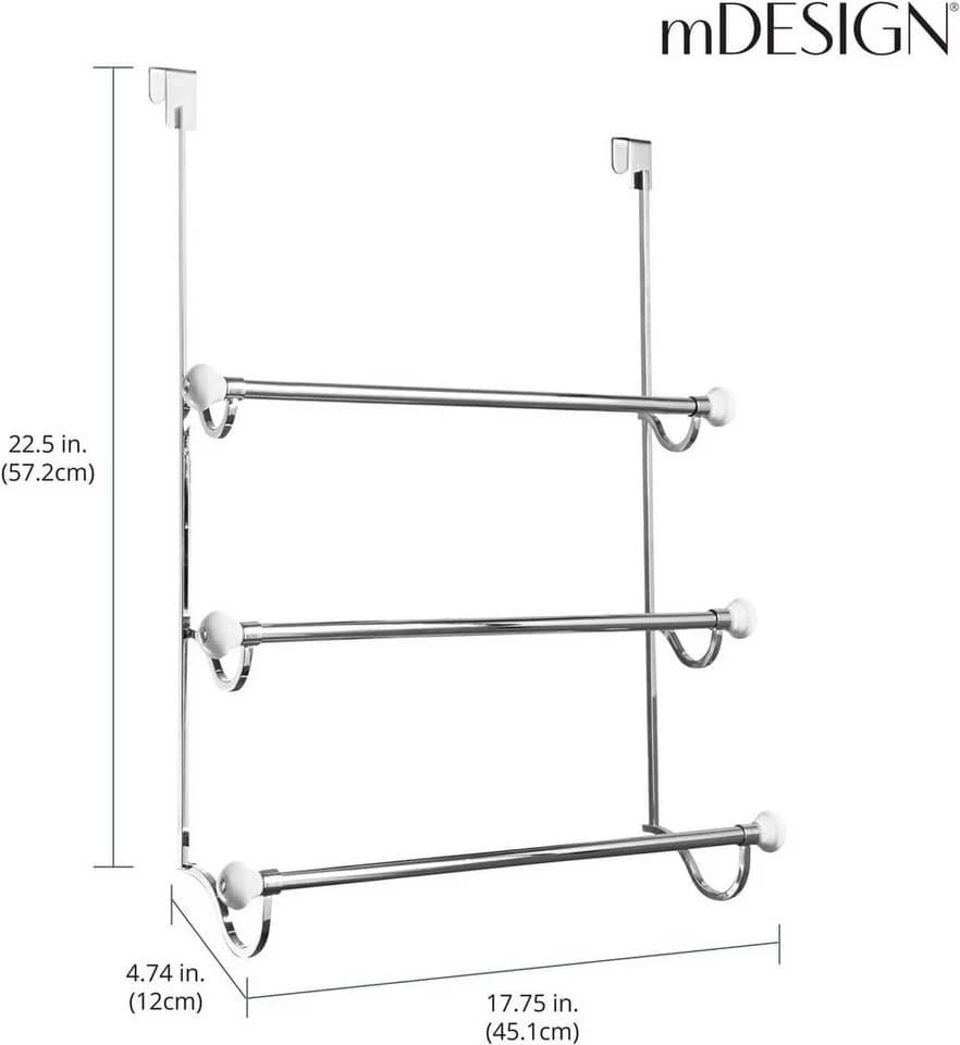 mDesign Tür Handtuchhalter Ohne Bohren 4 Stangen Chrom