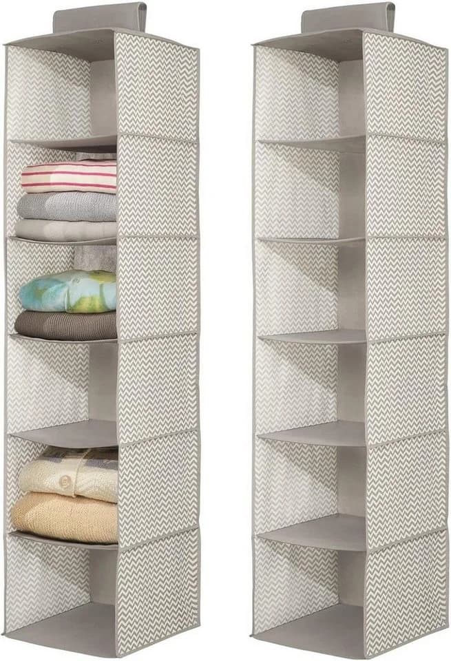 mDesign Hängender Stoffschrank 2er Set 6 Fächer Grau/Beige - Bild 2