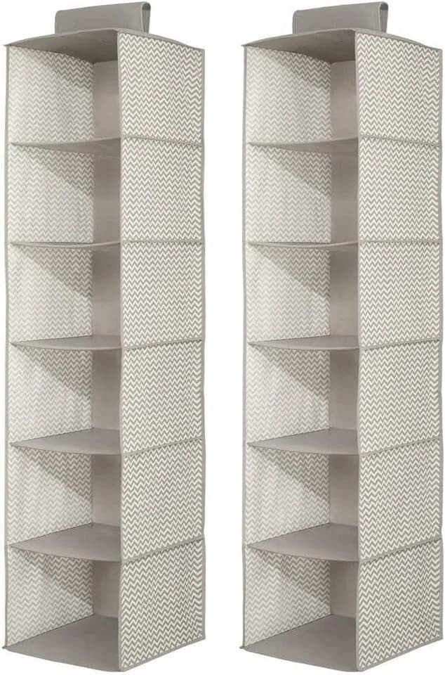 mDesign Hängender Stoffschrank 2er Set 6 Fächer Grau/Beige - Bild 4