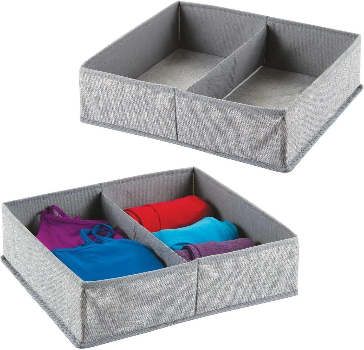mDesign Aufbewahrungssystem 2er-Set Stoffbox grau mit 2 Fächern - Bild 2
