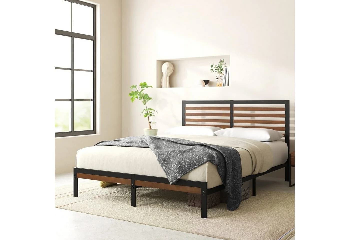 ZINUS Bettgestell Kai Bambus Metall Schwarz 140x200 cm - Bild 3