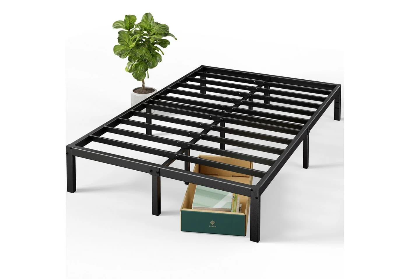 ZINUS Bettgestell Felix Bettrahmen mit Lattenrost, Gästebett Metallbett Schwarz 140x200 cm - Bild 3