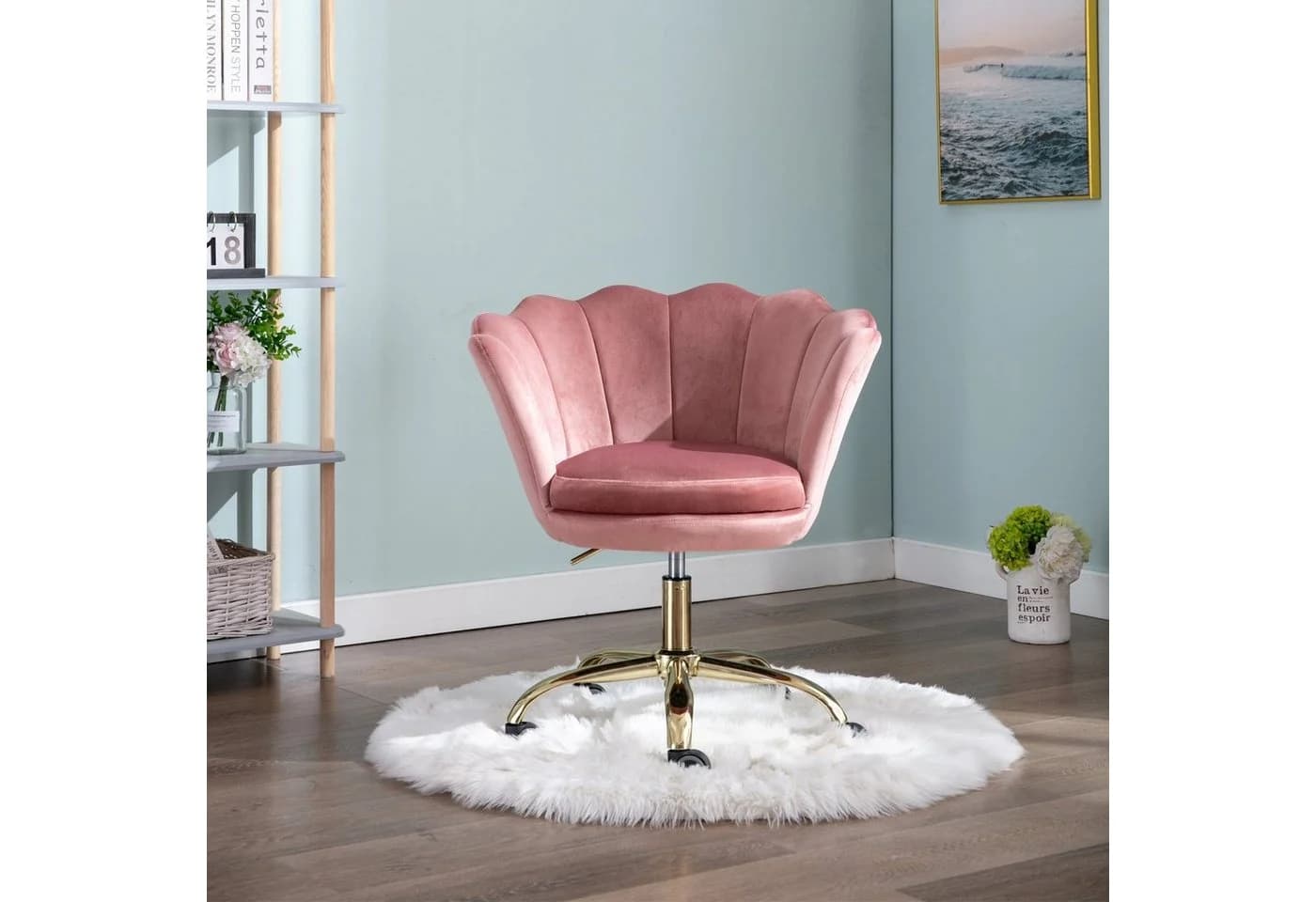 WAHSON OFFICE CHAIRS Loungesessel Bürostuhl Kunstfell Drehstuhl Rosa - Bild 5