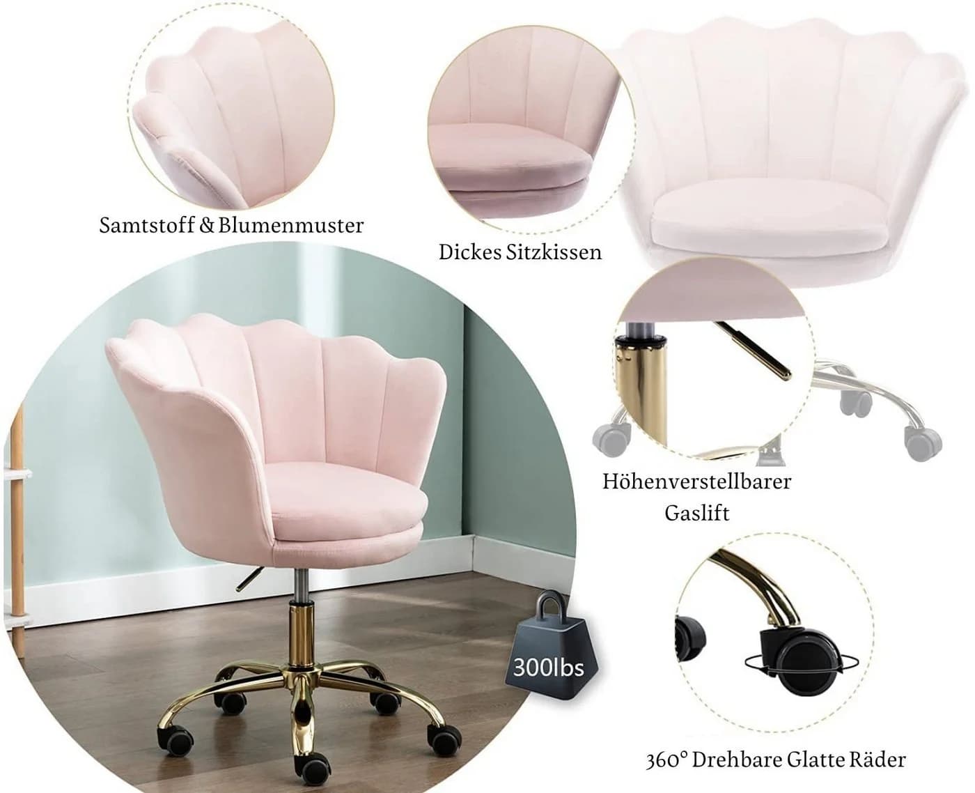 WAHSON OFFICE CHAIRS Loungesessel Bürostuhl Kunstfell Drehstuhl Rosa - Bild 4
