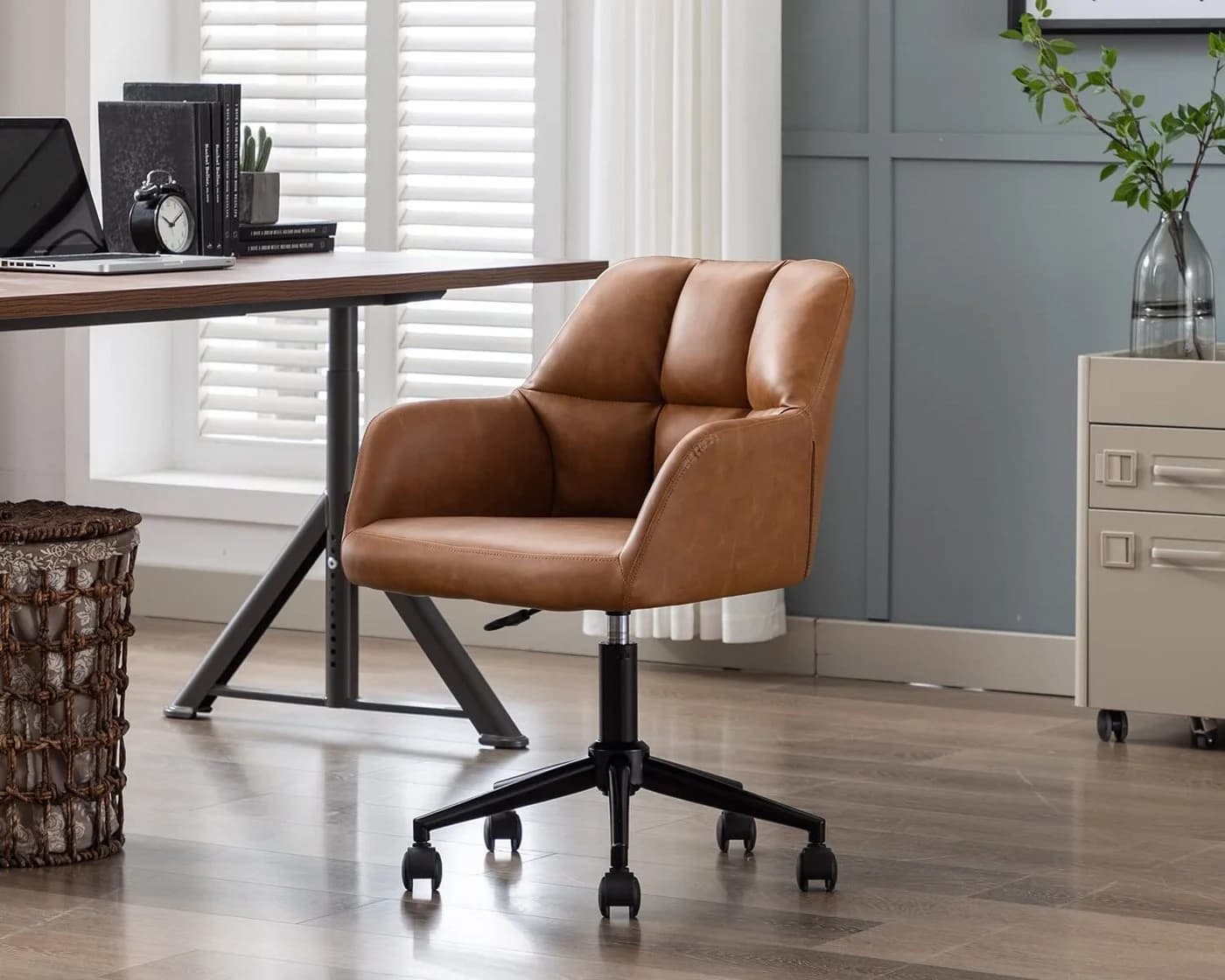 WAHSON OFFICE CHAIRS Bürostuhl Samt/Pu-Leder Drehstuhl Braun
