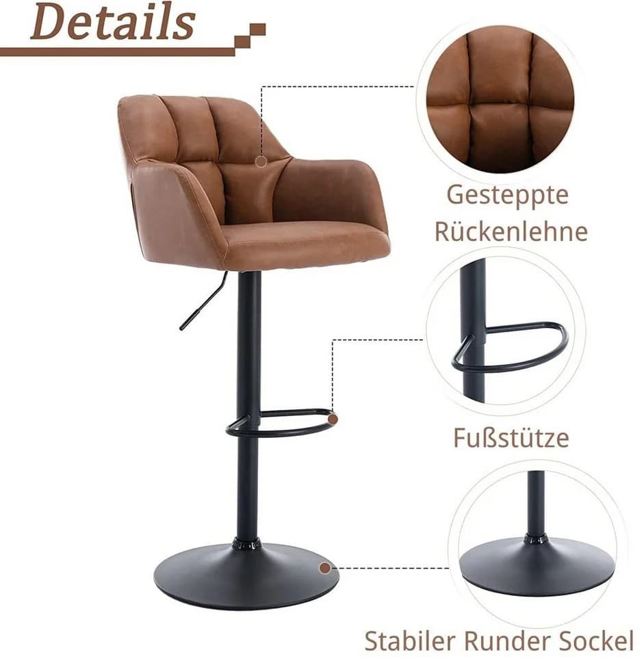 WAHSON Barhocker 2er Set Samtstoff Braun - Bild 3