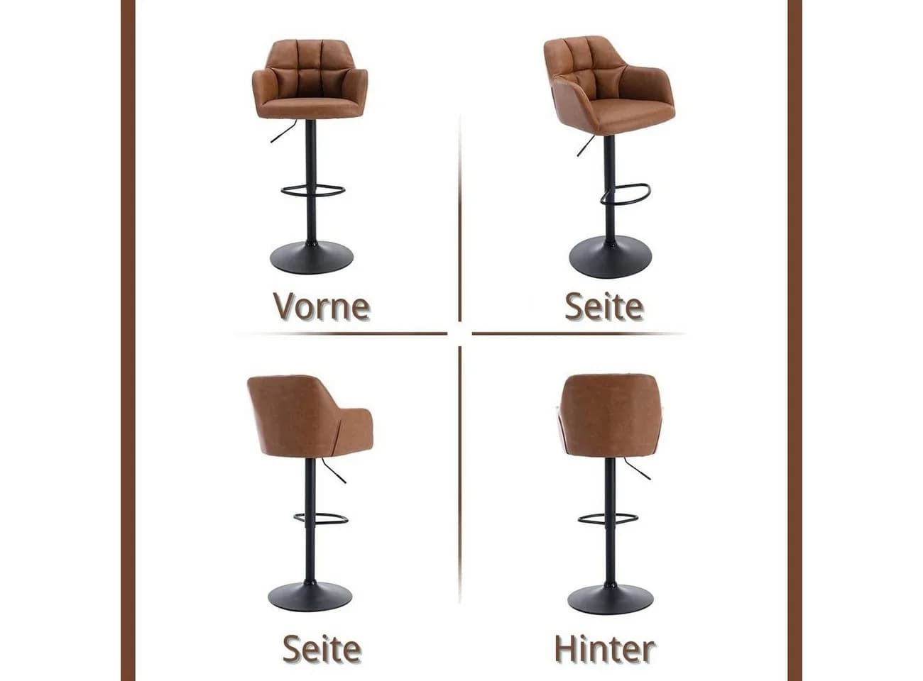 WAHSON Barhocker 2er Set Samtstoff Braun - Bild 4