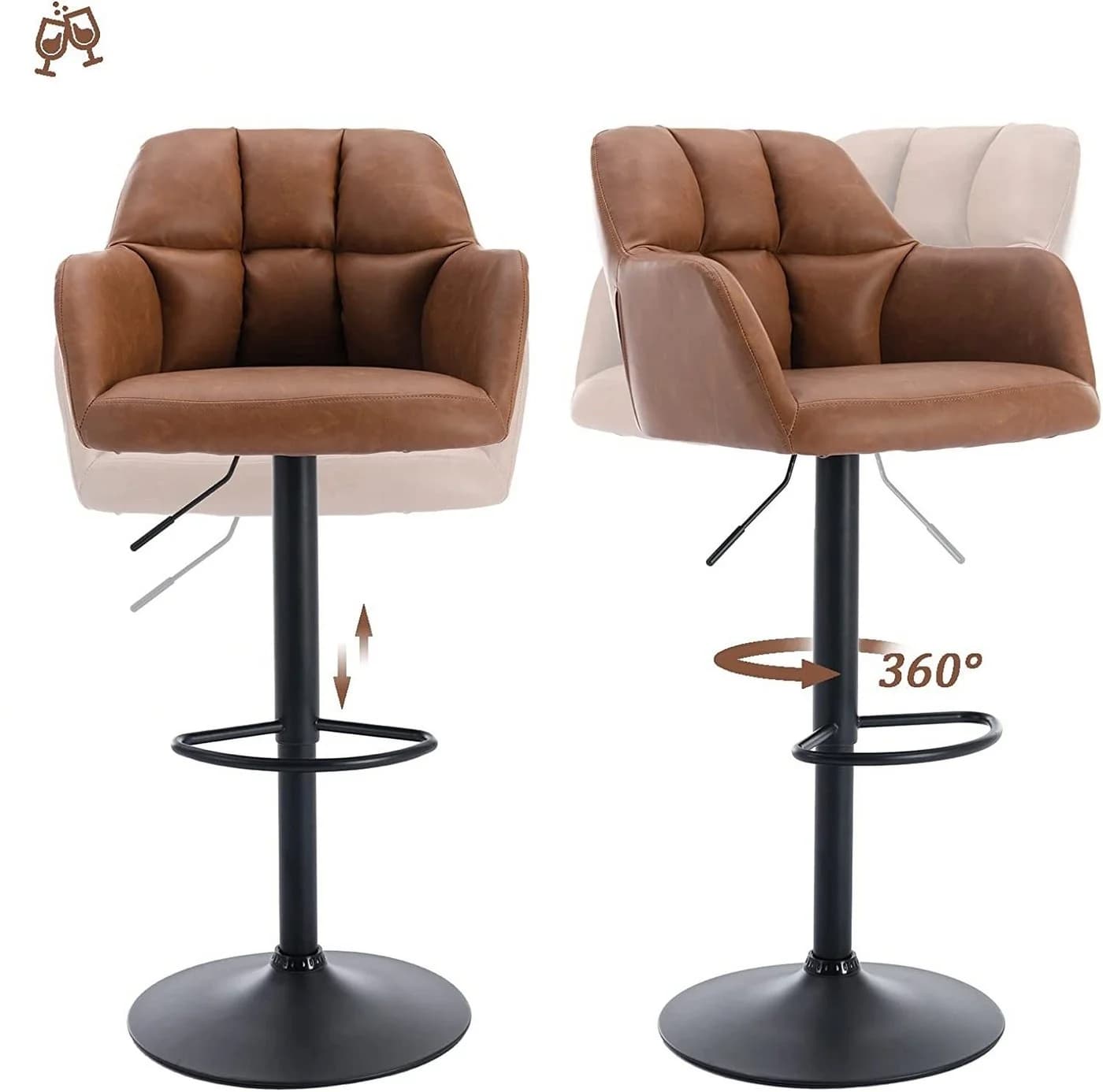 WAHSON Barhocker 2er Set Samtstoff Braun - Bild 5