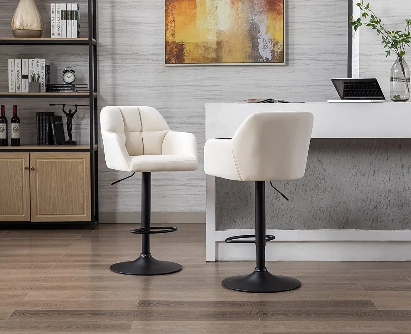 WAHSON OFFICE CHAIRS Barhocker 2er Set Samtstoff Thekenhocker