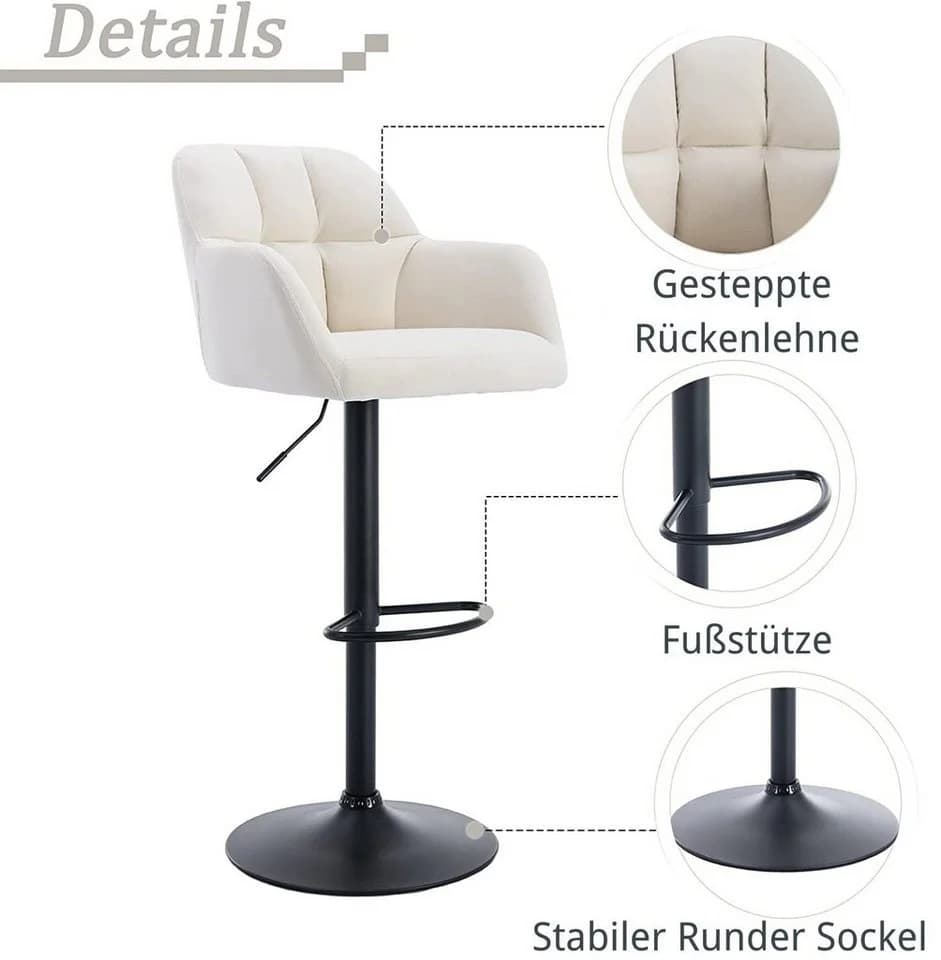 WAHSON OFFICE CHAIRS Barhocker 2er Set Samtstoff Thekenhocker - Bild 3
