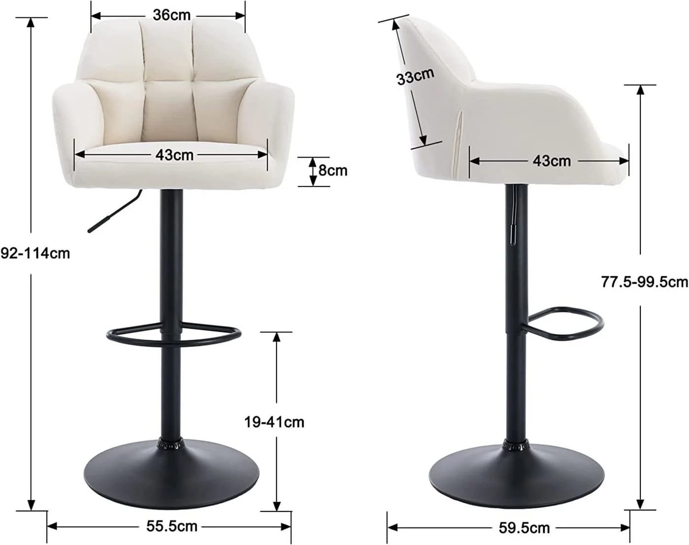 WAHSON OFFICE CHAIRS Barhocker 2er Set Samtstoff Thekenhocker - Bild 5