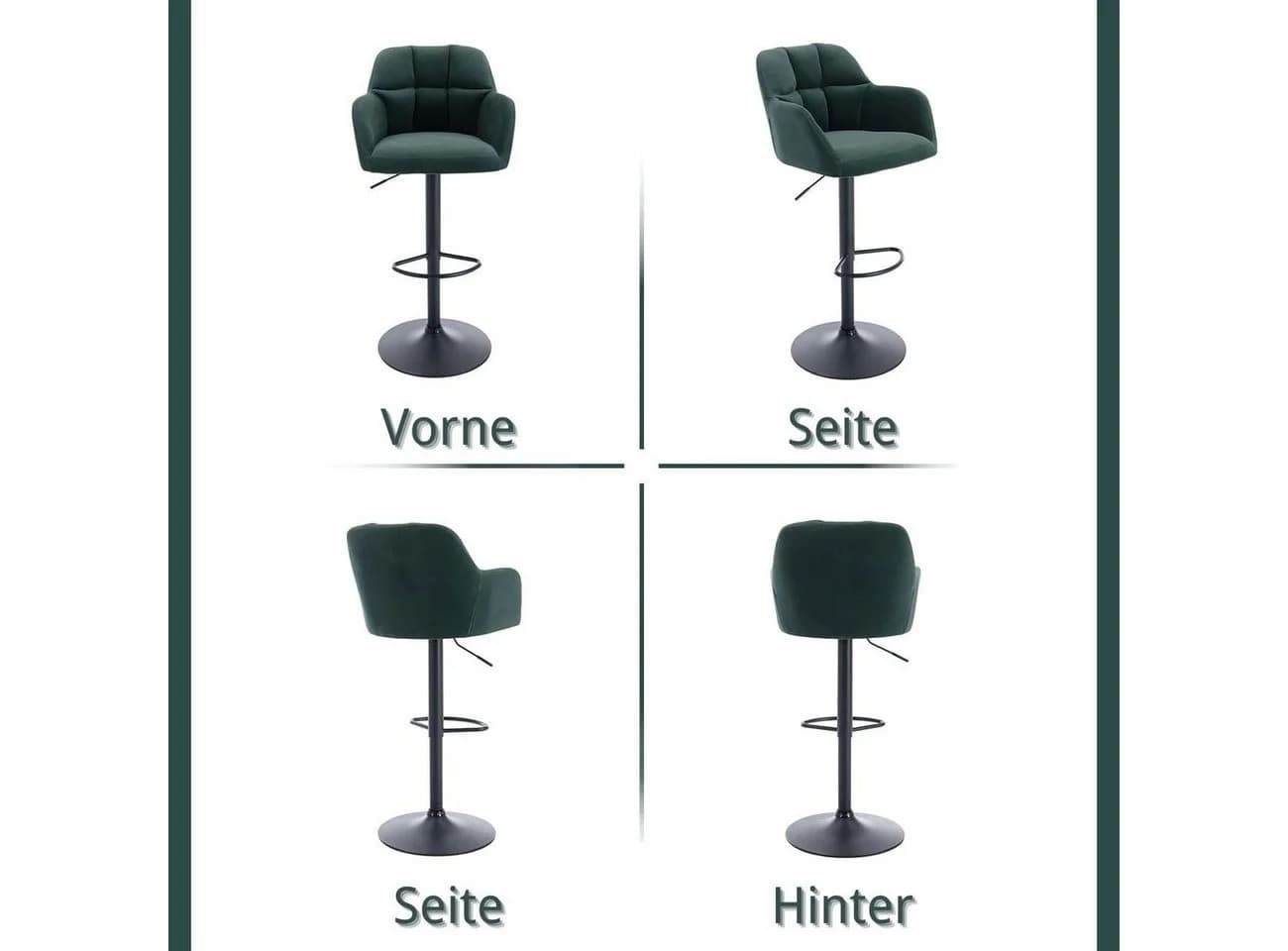 WAHSON OFFICE CHAIRS Barhocker 2er Set Grün Samtstoff Thekenhocker - Bild 4