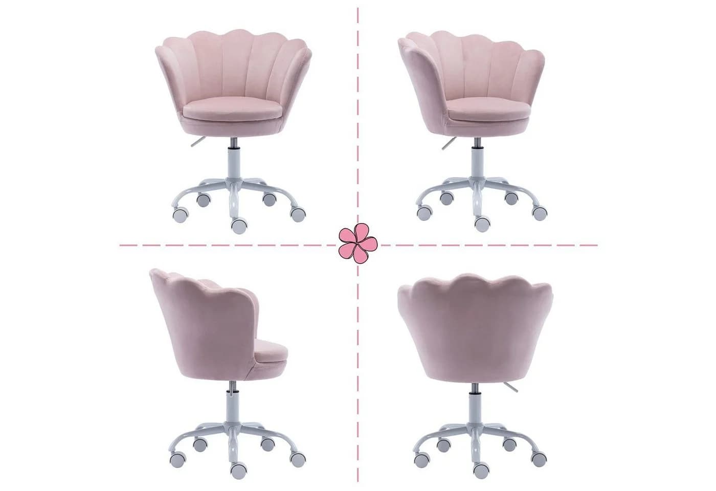 WAHSON OFFICE CHAIRS Loungesessel Samt Kinder Schreibtischstuhl Drehstuhl Rosa - Bild 5
