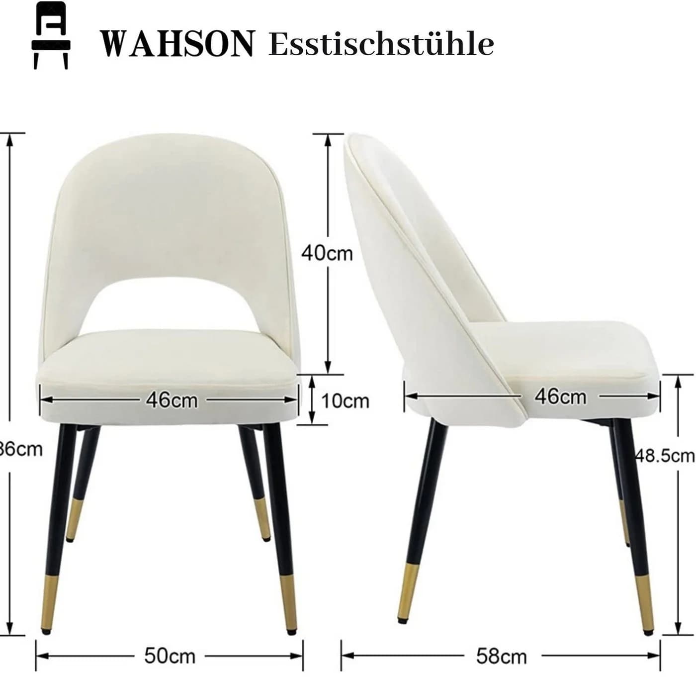 WAHSON OFFICE CHAIRS Esszimmerstuhl Samt 2er Set Beige - Bild 4