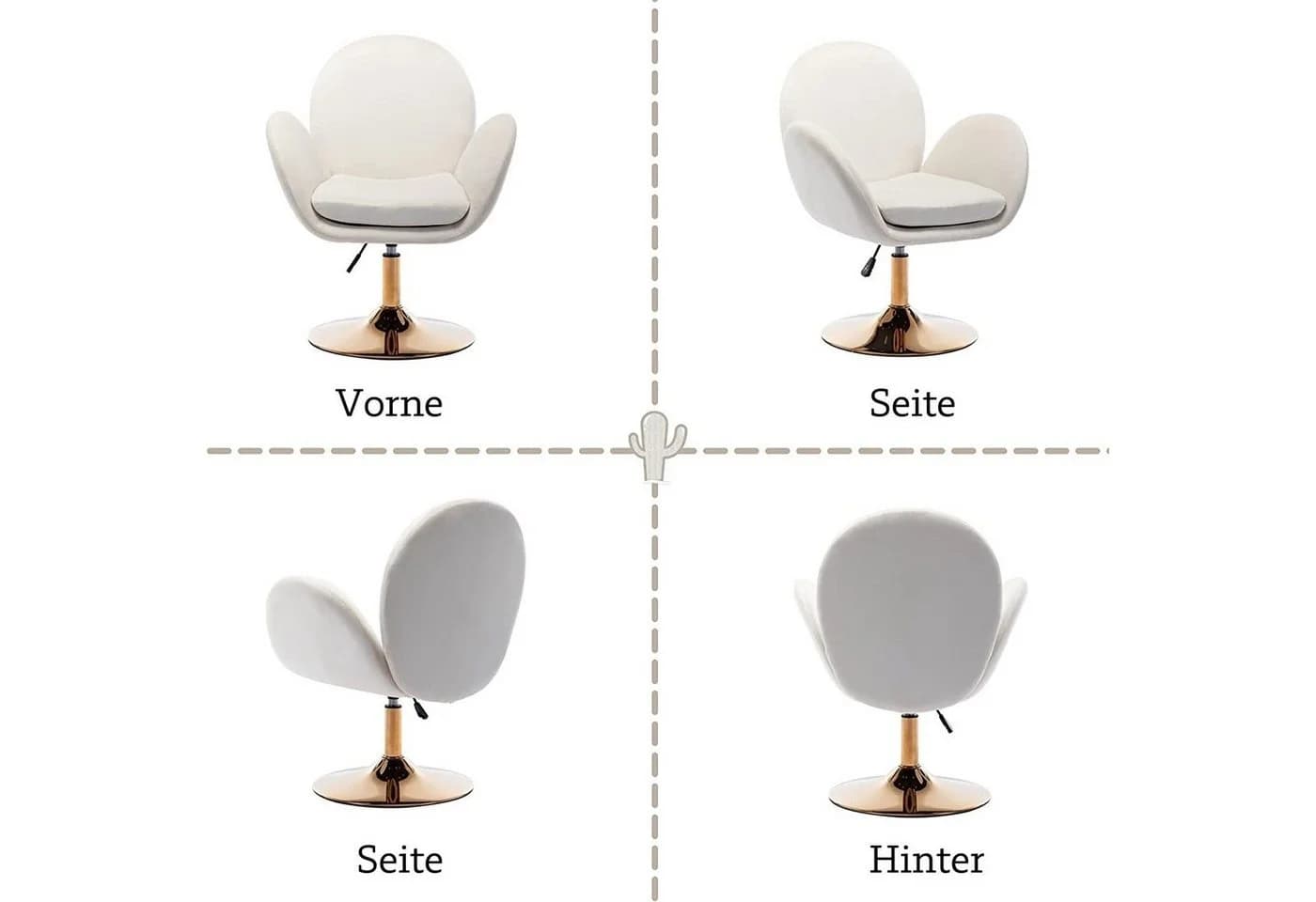 WAHSON OFFICE CHAIRS Loungesessel Samt Drehstuhl höhenverstellbar Beige - Bild 4