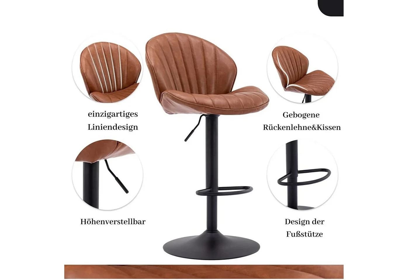 WAHSON OFFICE CHAIRS Barhocker 2er Set Barstuhl Bistrohocker mit Lehne Braun - Bild 5