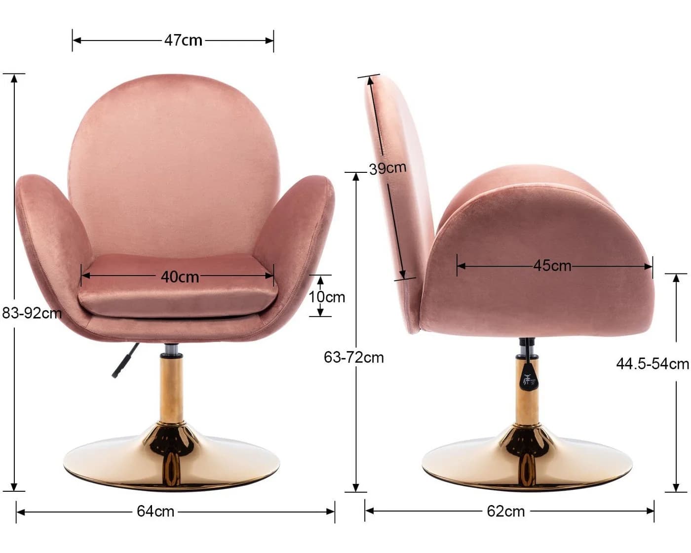 WAHSON OFFICE CHAIRS Loungesessel Samt Drehstuhl Höhenverstellbar Rosa