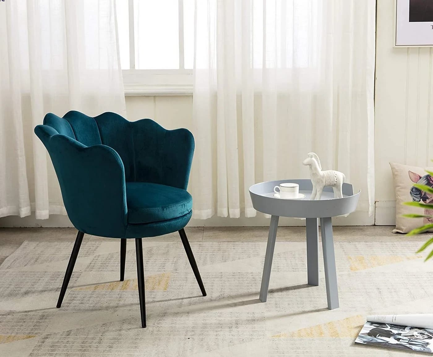 WAHSON OFFICE CHAIRS Loungesessel Weicher Samt Armlehnstuhl Blau/Grün - Bild 3
