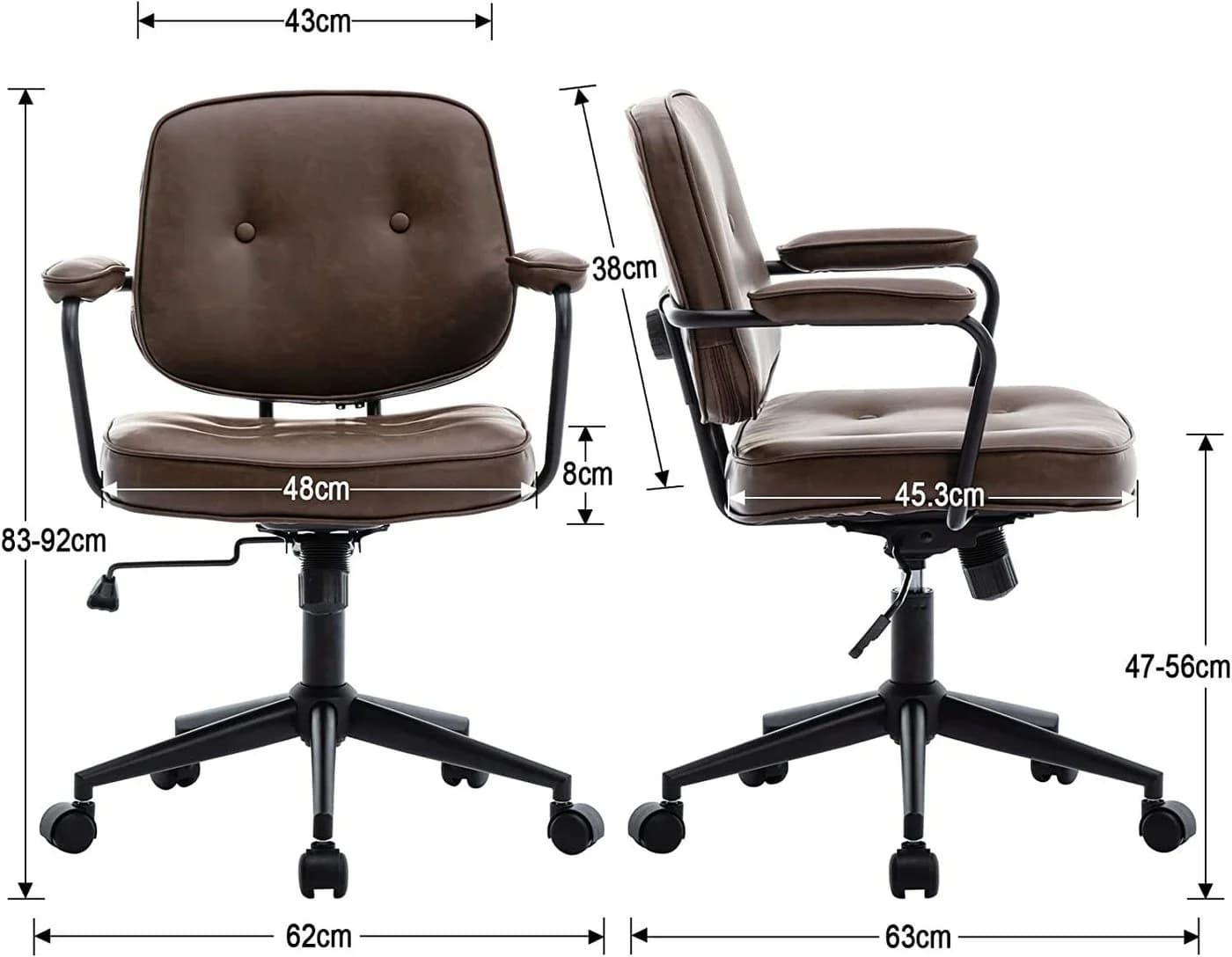 WAHSON OFFICE CHAIRS Bürostuhl Braun Kunstleder höhenverstellbar - Bild 3