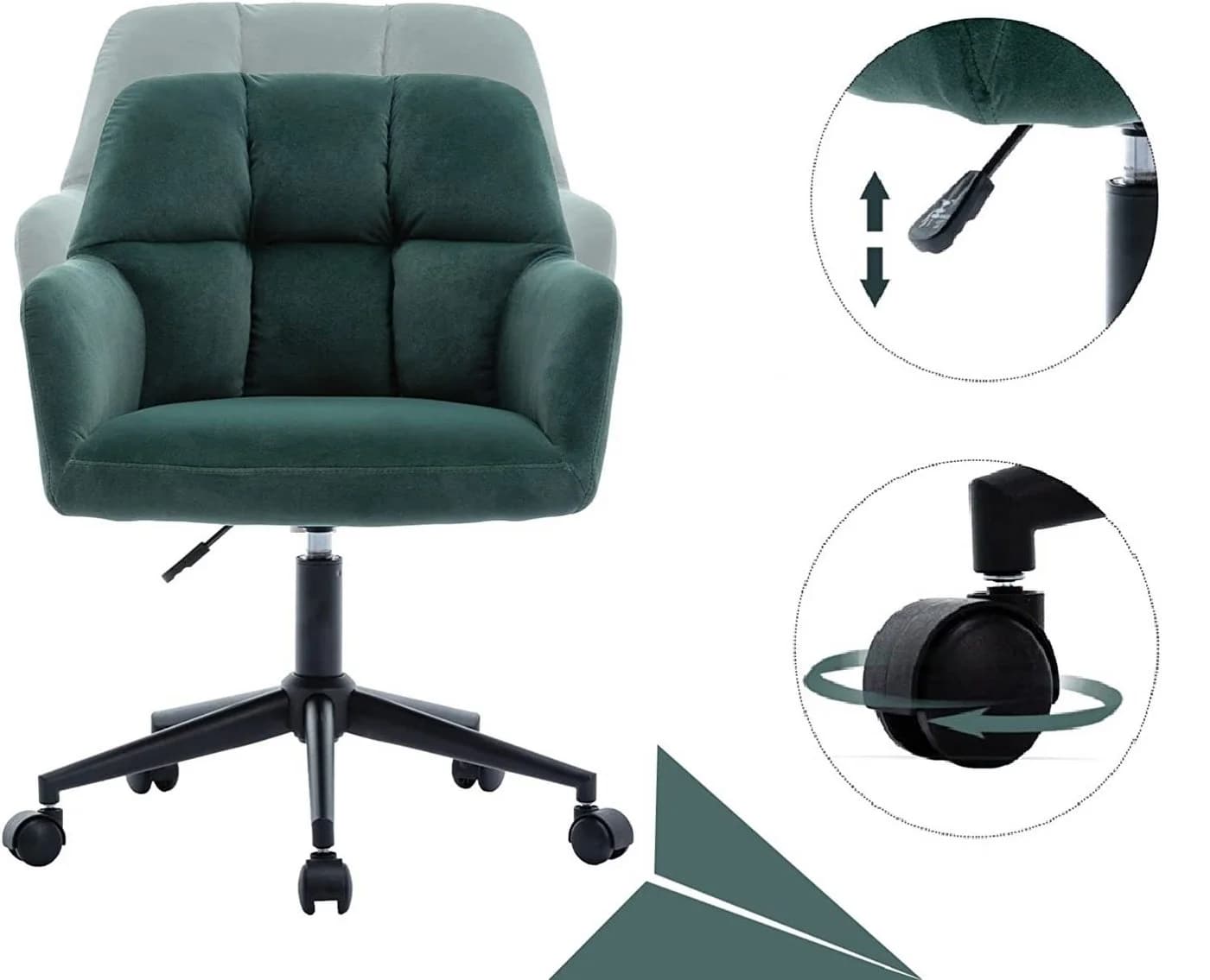 WAHSON OFFICE CHAIRS Bürostuhl Samt/Pu-Leder Schreibtischstuhl Drehstuhl Grün - Bild 3