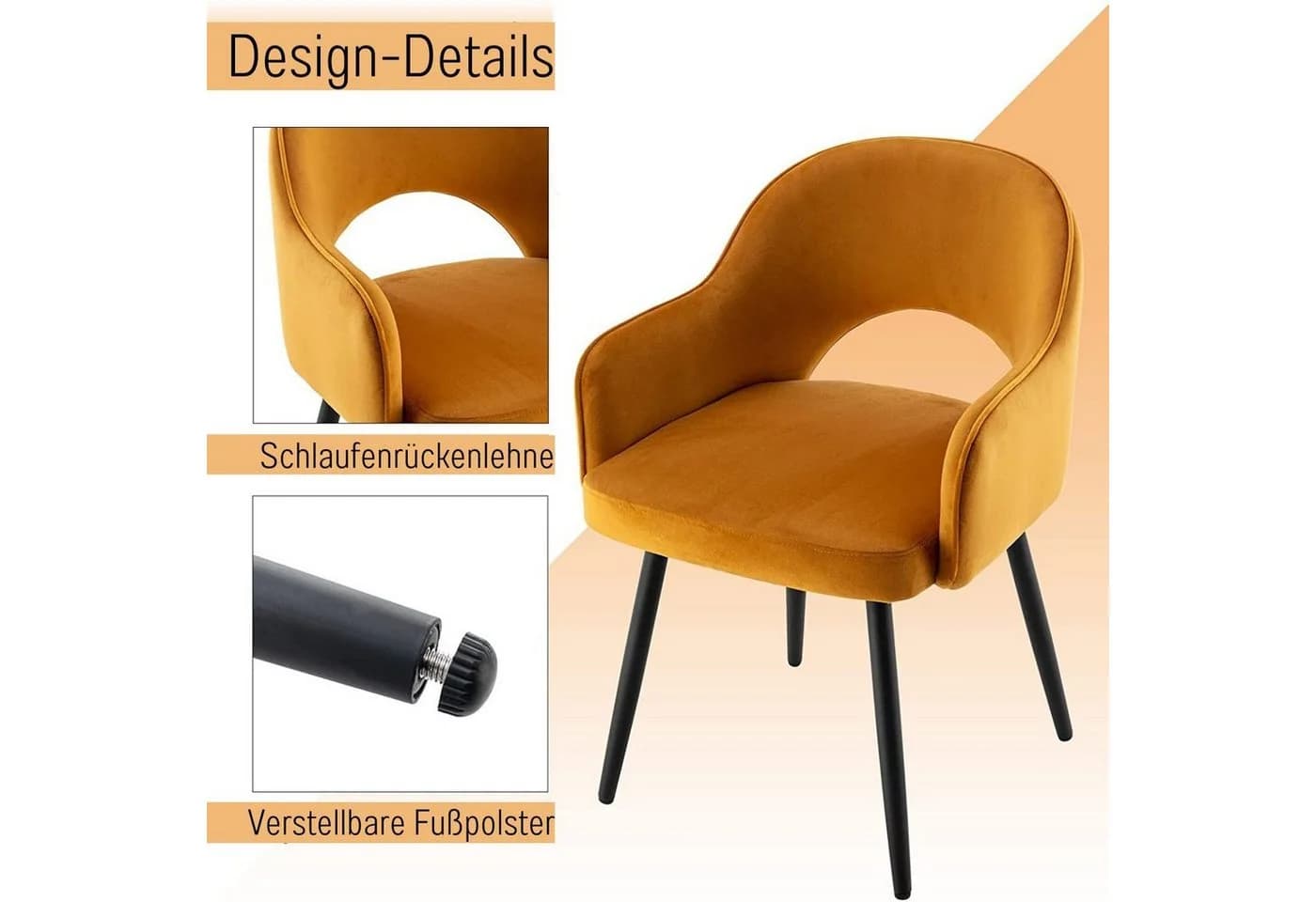 WAHSON OFFICE CHAIRS Esszimmerstuhl 2er Set Drehstuhl Samt Modern - Bild 4