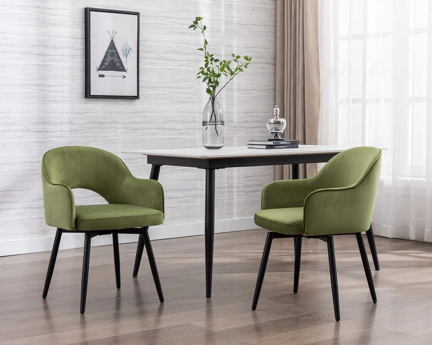 WAHSON OFFICE CHAIRS Esszimmerstuhl 2er Set Drehstuhl Grün Samt