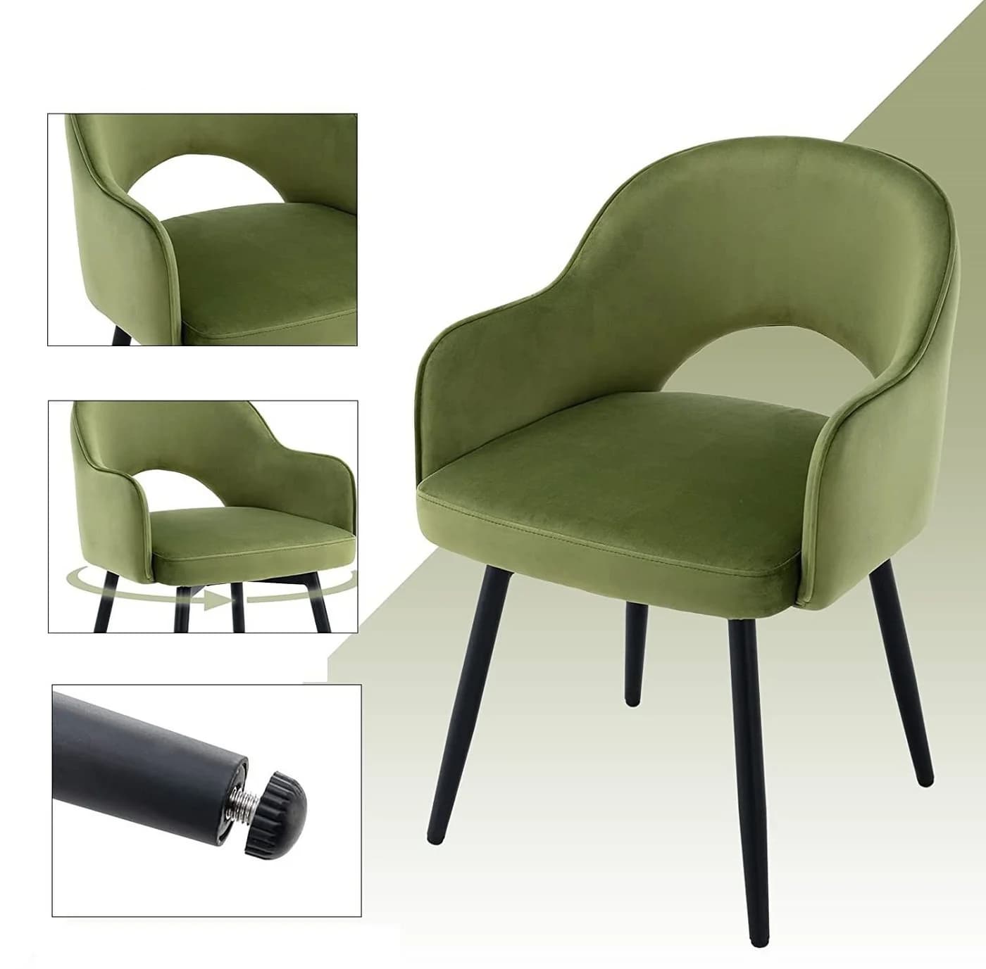 WAHSON OFFICE CHAIRS Esszimmerstuhl 2er Set Drehstuhl Grün Samt - Bild 5