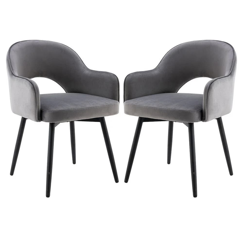 WAHSON OFFICE CHAIRS Esszimmerstuhl 2er Set Drehstuhl Grau Samt - Bild 2