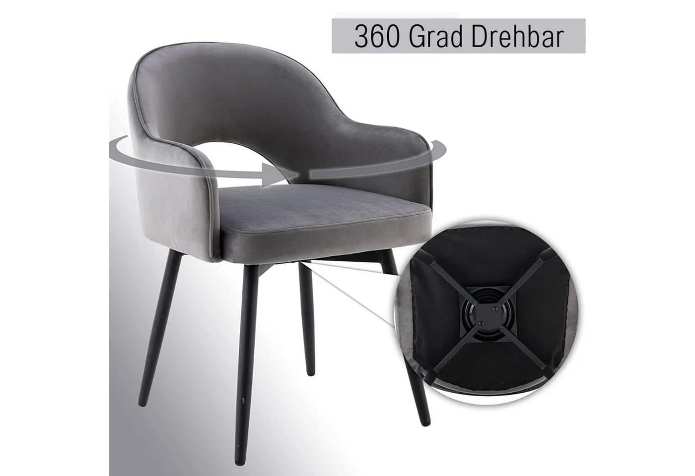WAHSON OFFICE CHAIRS Esszimmerstuhl 2er Set Drehstuhl Grau Samt - Bild 3
