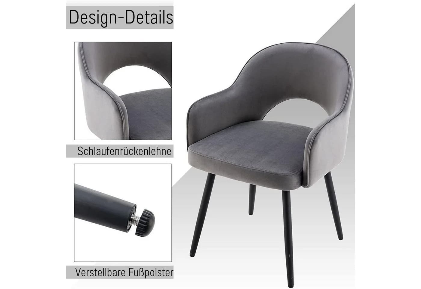 WAHSON OFFICE CHAIRS Esszimmerstuhl 2er Set Drehstuhl Grau Samt - Bild 4