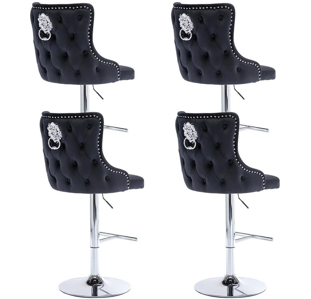 WAHSON OFFICE CHAIRS Barhocker 4er Set Samt Höhenverstellbar Löwenkopf
