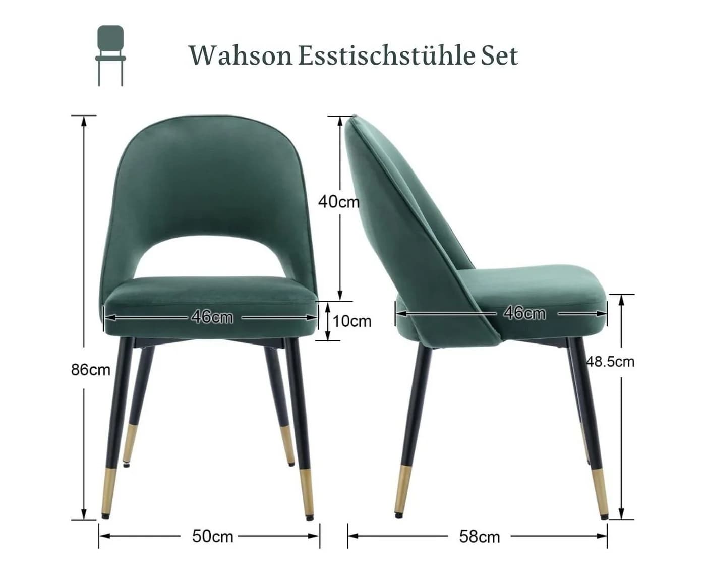 WAHSON OFFICE CHAIRS Esszimmerstuhl Samt 2er Set Grün - Bild 4