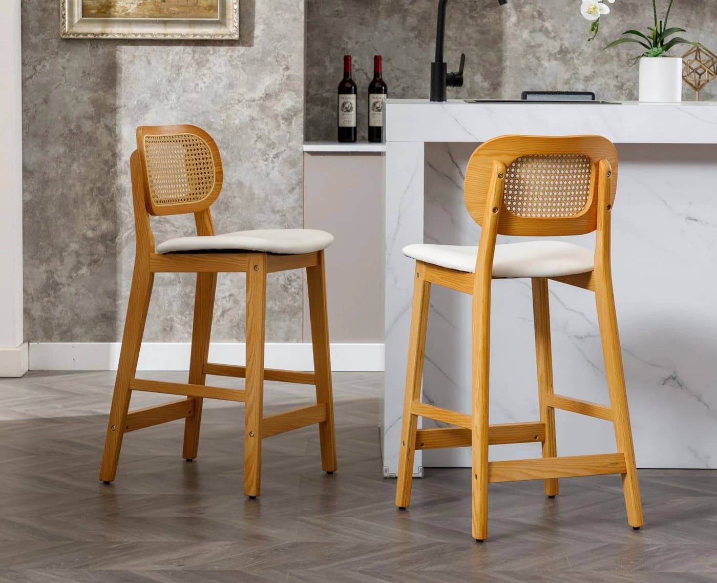 WAHSON OFFICE CHAIRS Barhocker Rattan 2/4er Set Weiß