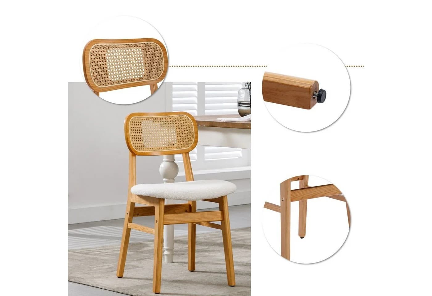 WAHSON OFFICE CHAIRS Esszimmerstuhl Rattansessel 2/4er Set Beige - Bild 3