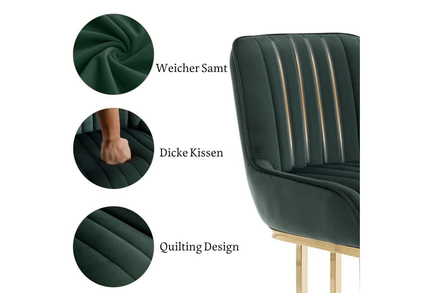 WAHSON OFFICE CHAIRS Esszimmerstuhl 2er Set Küchenstuhl Gold Samt - Bild 5