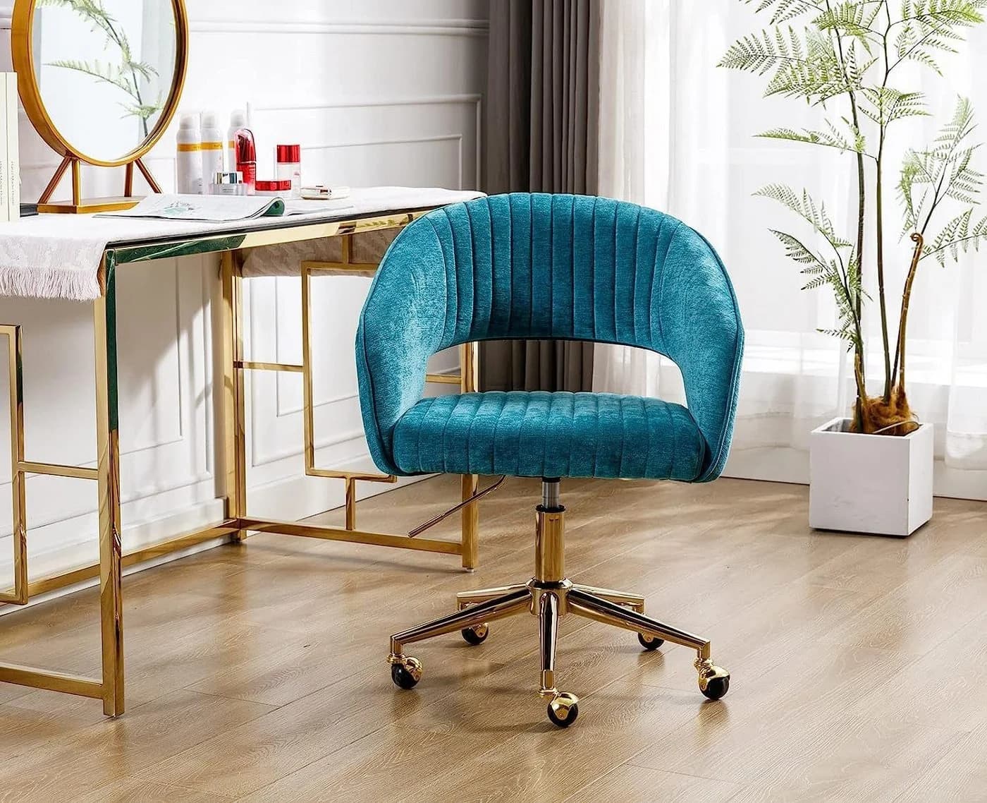 WAHSON Bürostuhl Chenille/PU-Leder Grün Ergonomisch mit Rollen - Bild 3