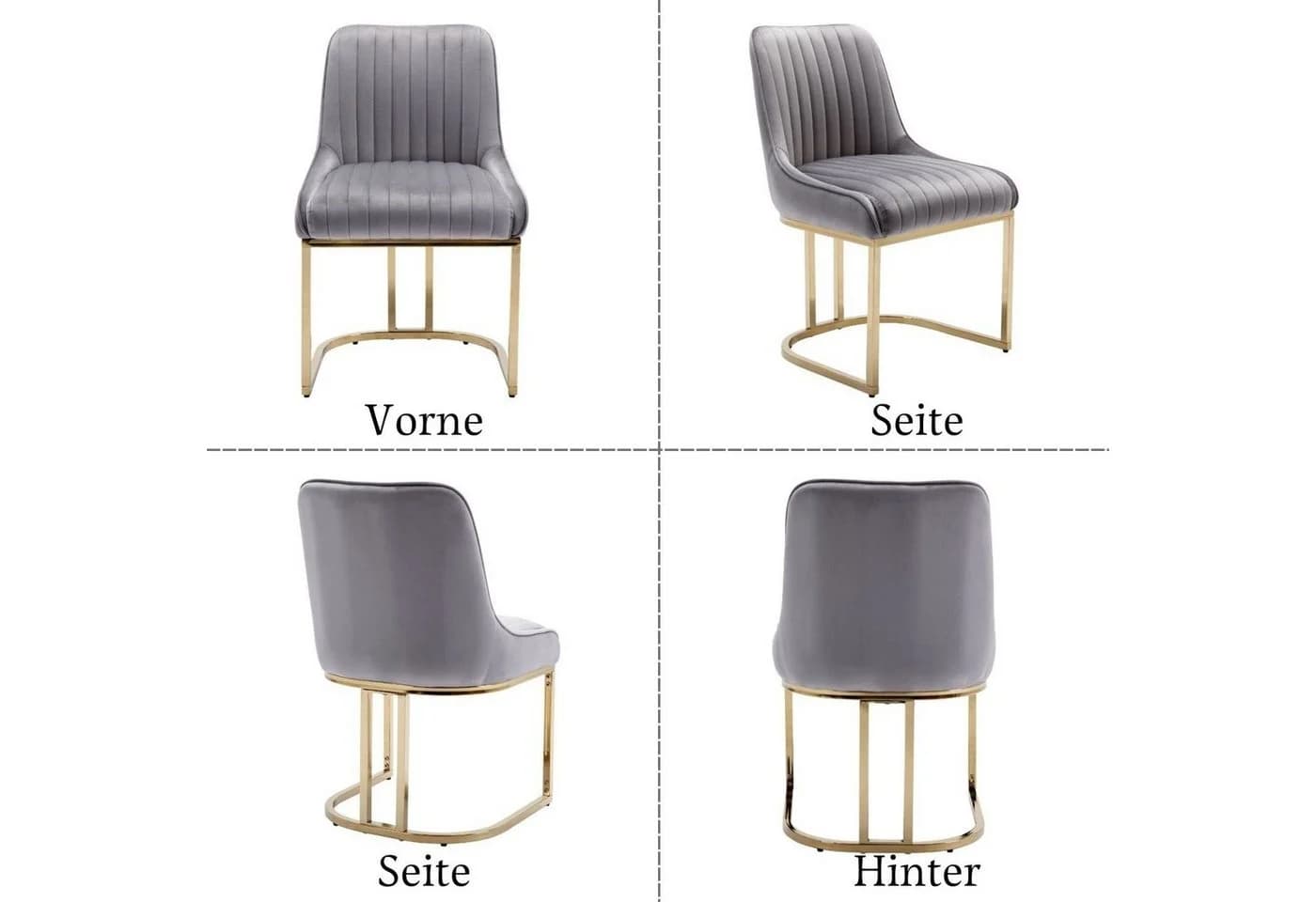 WAHSON OFFICE CHAIRS Esszimmerstuhl 2er Set Grau Gold Samt - Bild 4