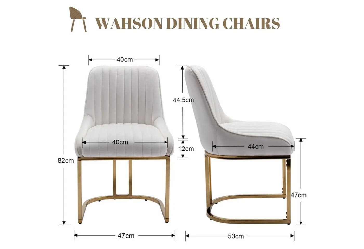 WAHSON OFFICE CHAIRS Esszimmerstuhl 2er Set mit goldenen Stuhlbeinen