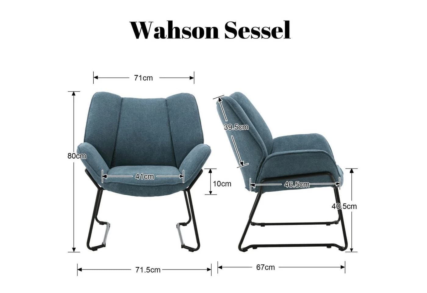 WAHSON OFFICE CHAIRS Loungesessel Blau Leinenstoff - Bild 3
